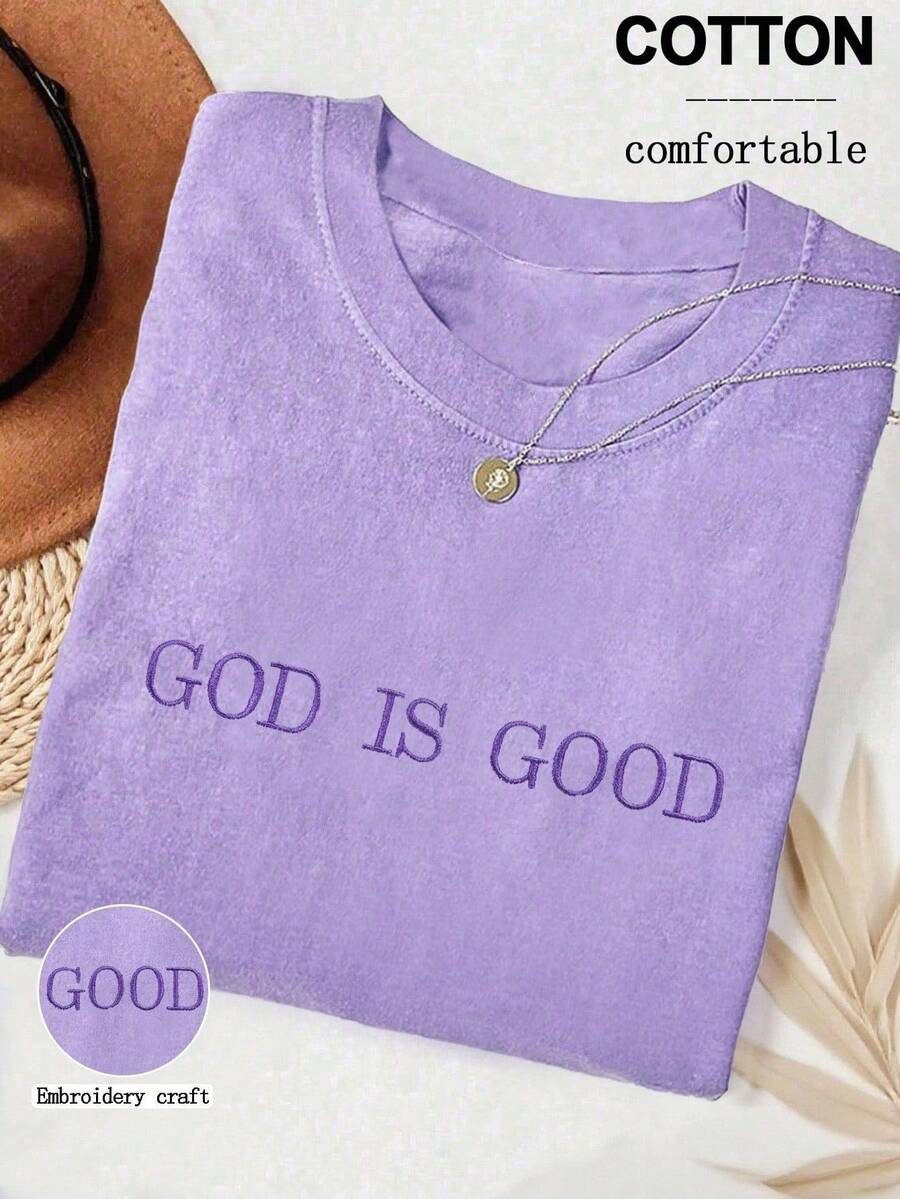 Embroidery Shirt - Plus Size Embroidered Faith T-Shirt Women