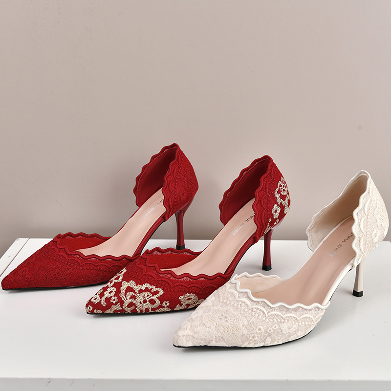 Embroidery Dress - Luxury Red White Lace Embroidery High