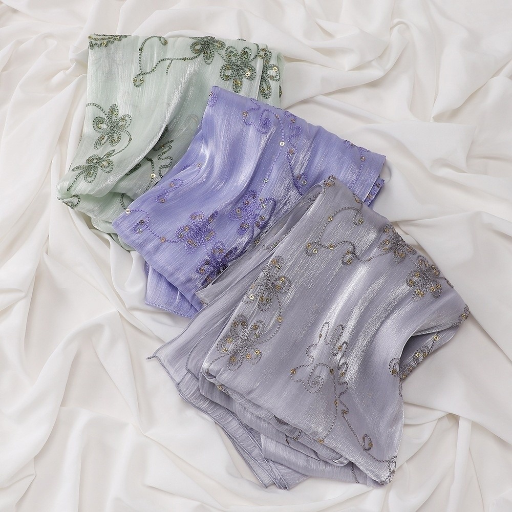 Embroidery Texture - Elegant Hijab Shawl Embroidery Shimmer Glitter