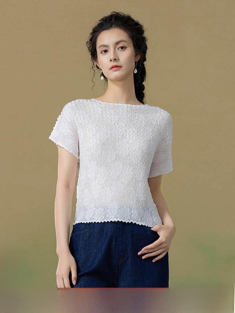 Embroidery Texture - Elegant Multi-Color Women's Shirt Floral Embroidery