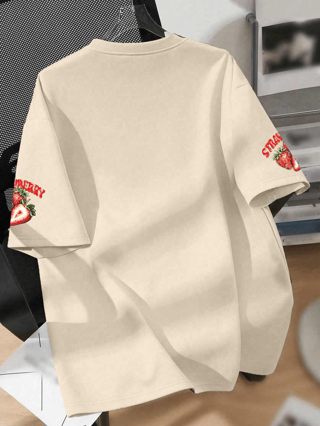 Embroidery Shirt - Strawberry Print Round Neck Short Sleeve
