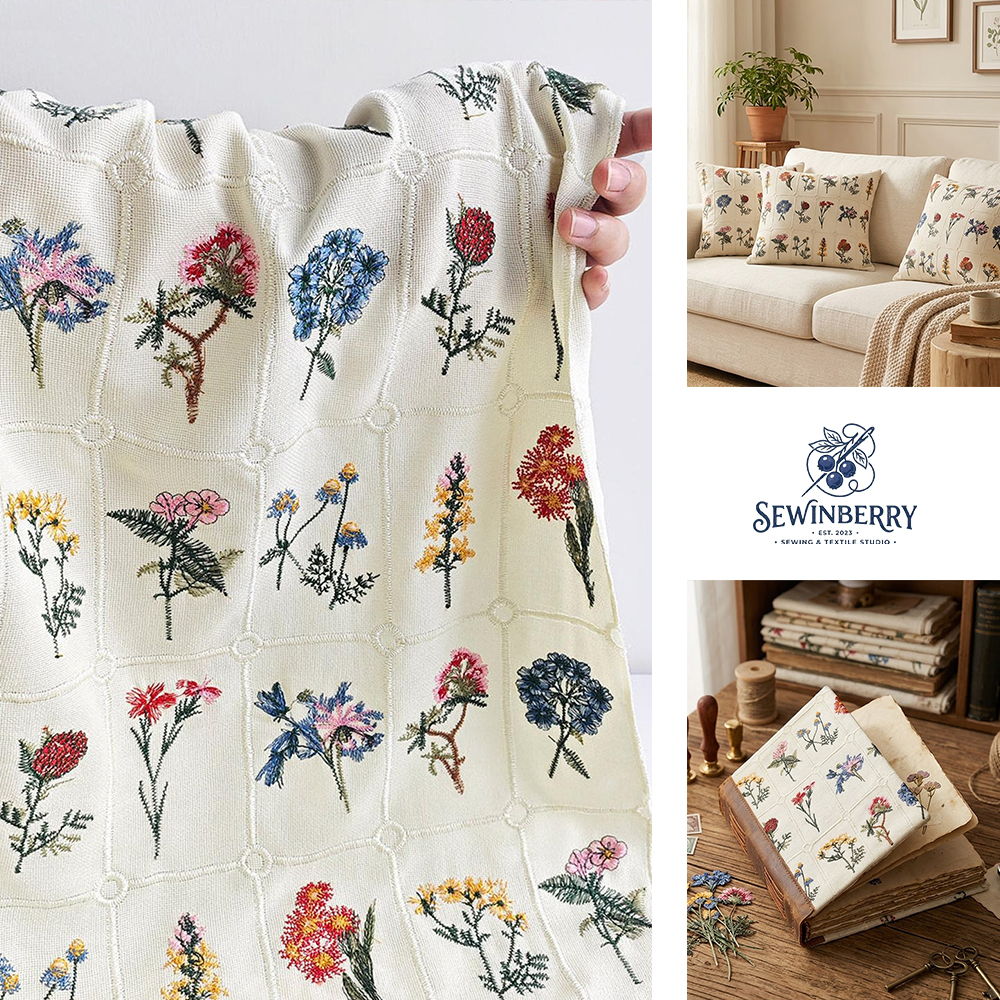 Embroidery Needles - Colorful Botanical Embroidery Plaid Cotton Linen