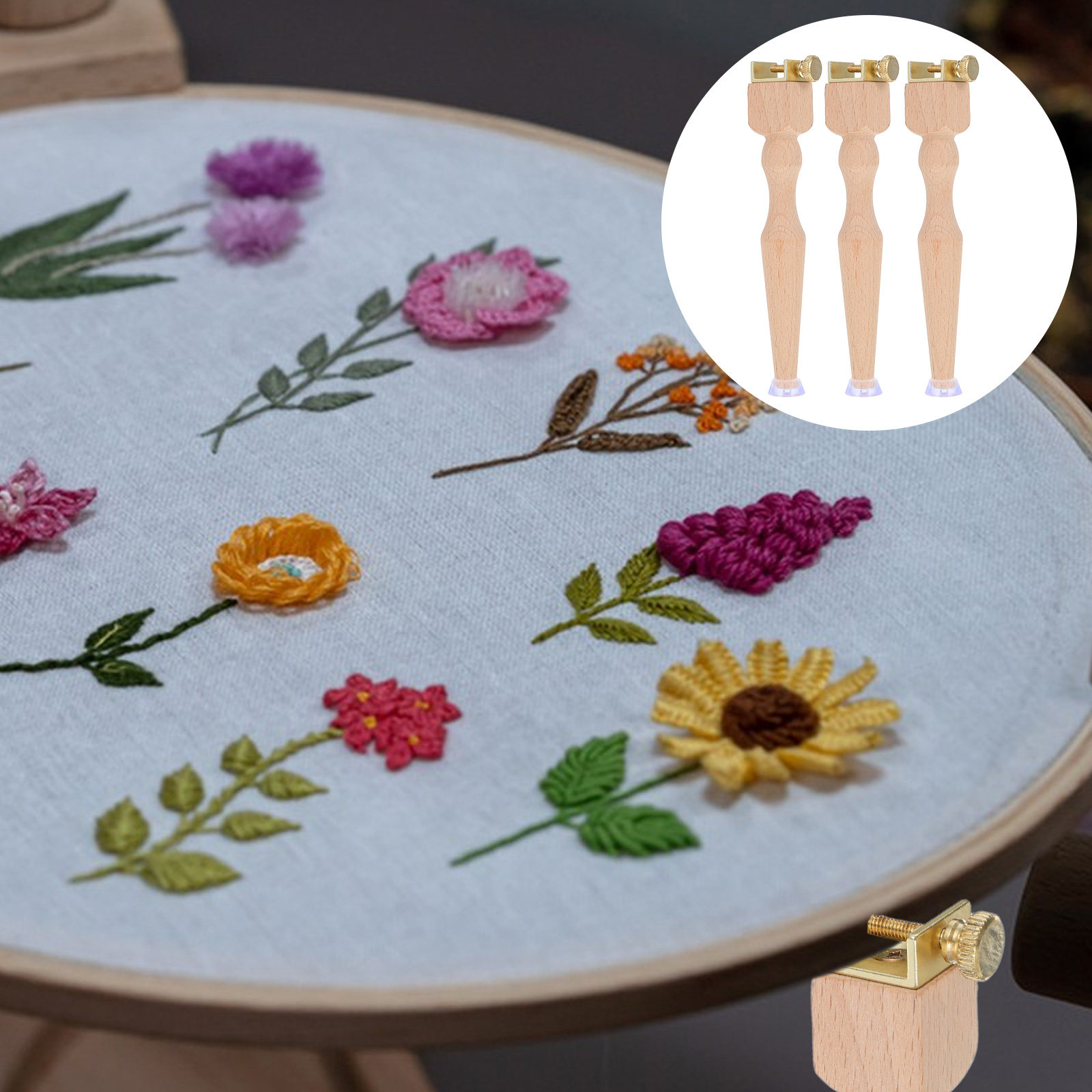 Embroidery Hoop Stand - 3Pcs Adjustable Wooden Embroidery Hoop Stand