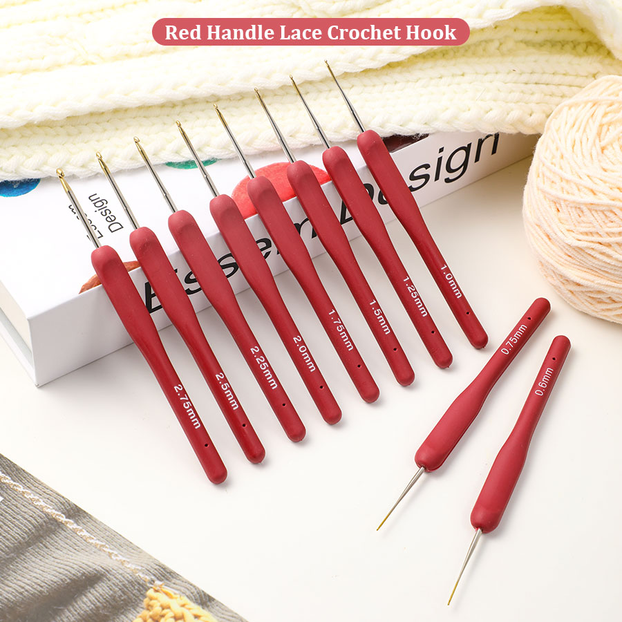 10pcs Red Crochet Set Kit Sili - Embroidery Needles บทวิจารณ์และราคา