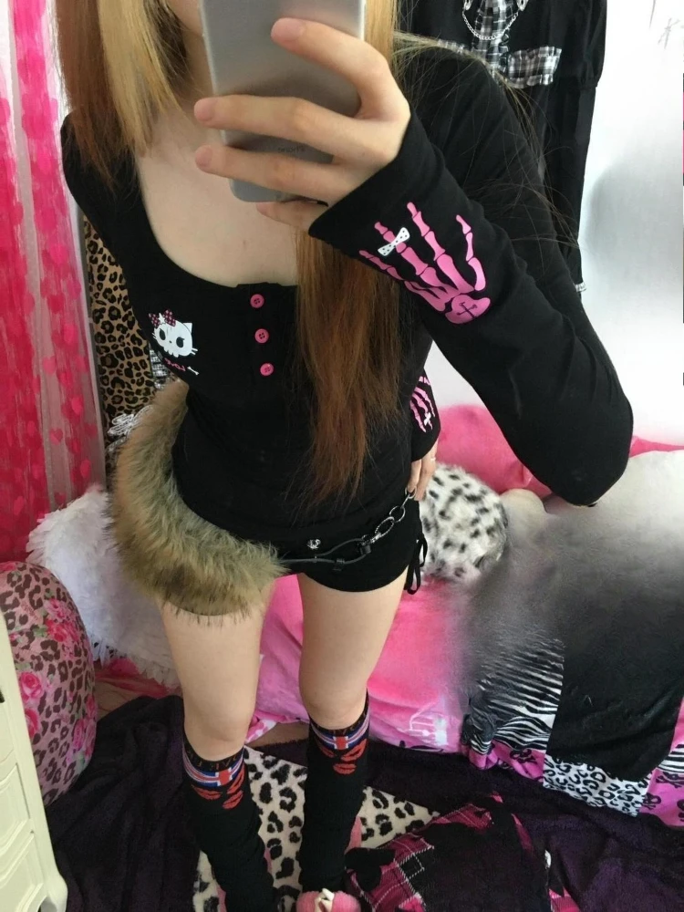 Y2K Vintage Cartoon Print T-Sh - Embroidery Shirt บทวิจารณ์และราคา