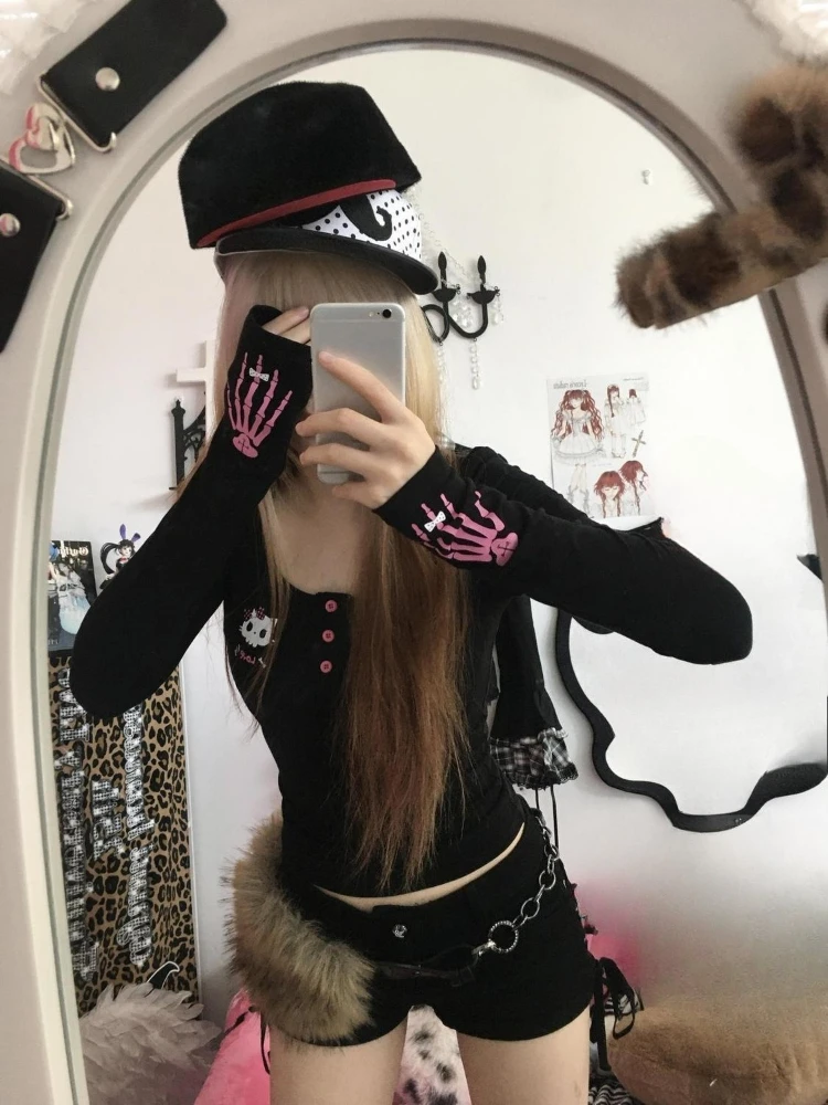Y2K Vintage Cartoon Print T-Sh - Embroidery Shirt บทวิจารณ์และราคา