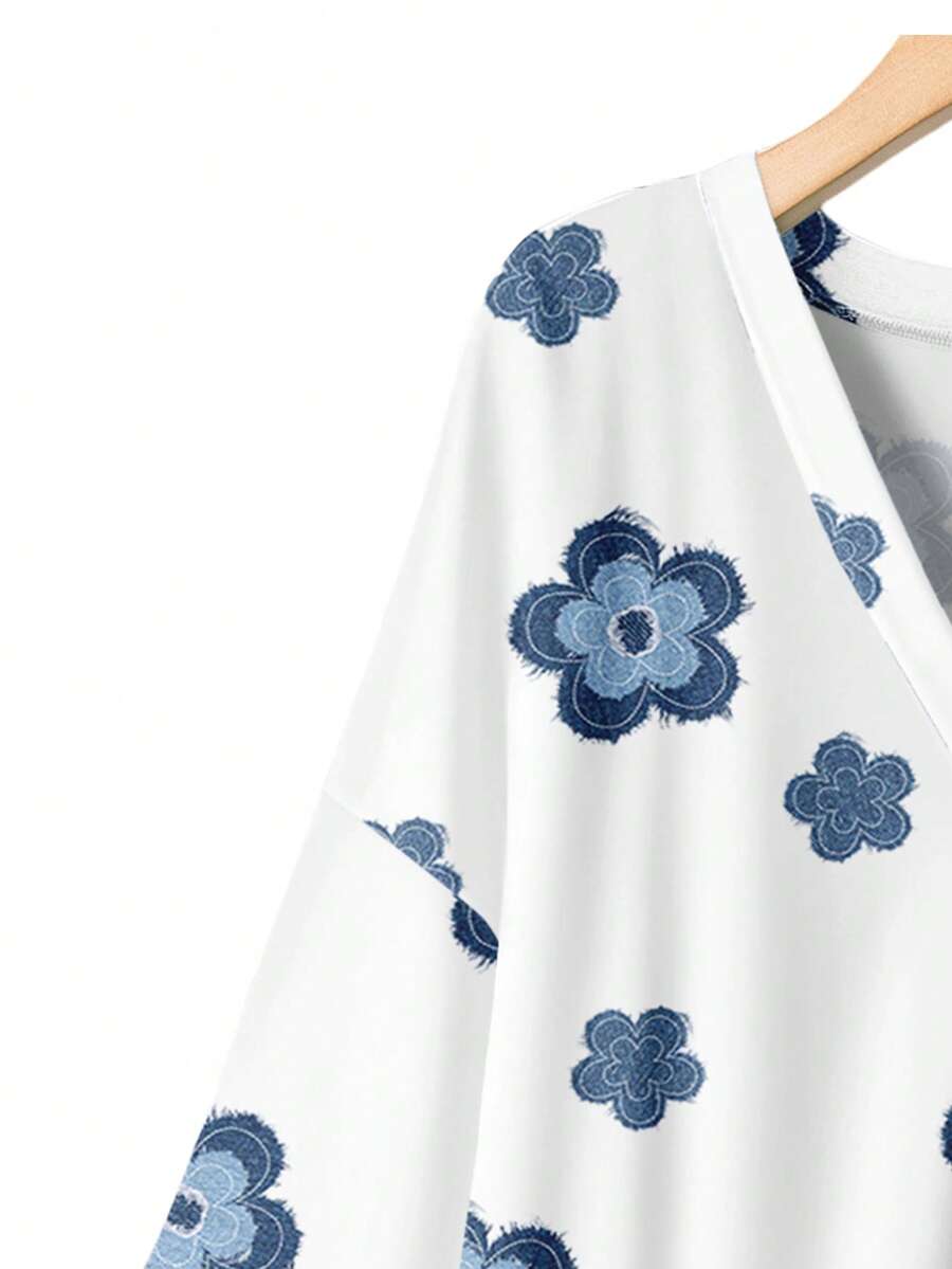 Floral Print Plus Size V-Neck  - Embroidery Shirt บทวิจารณ์และราคา