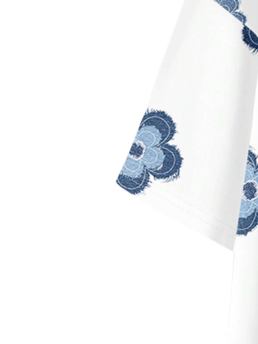 Floral Print Plus Size V-Neck  - Embroidery Shirt บทวิจารณ์และราคา