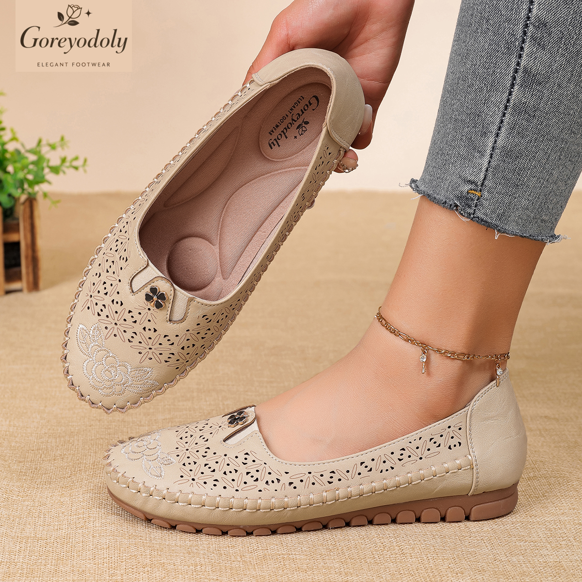 Goreyodoly women loafers flora - Embroidery Design บทวิจารณ์และราคา