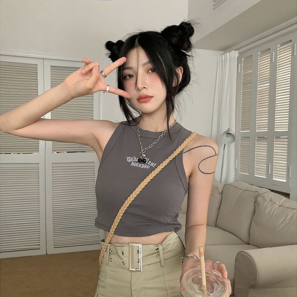 Simple Microelastic Sleeveless - Embroidery Letter M บทวิจารณ์และราคา