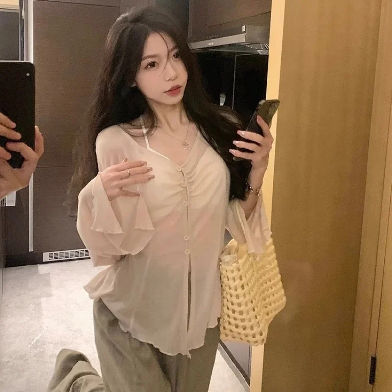 Sheer Flare Sleeve Blouse - Y2 - Embroidery Shirt บทวิจารณ์และราคา