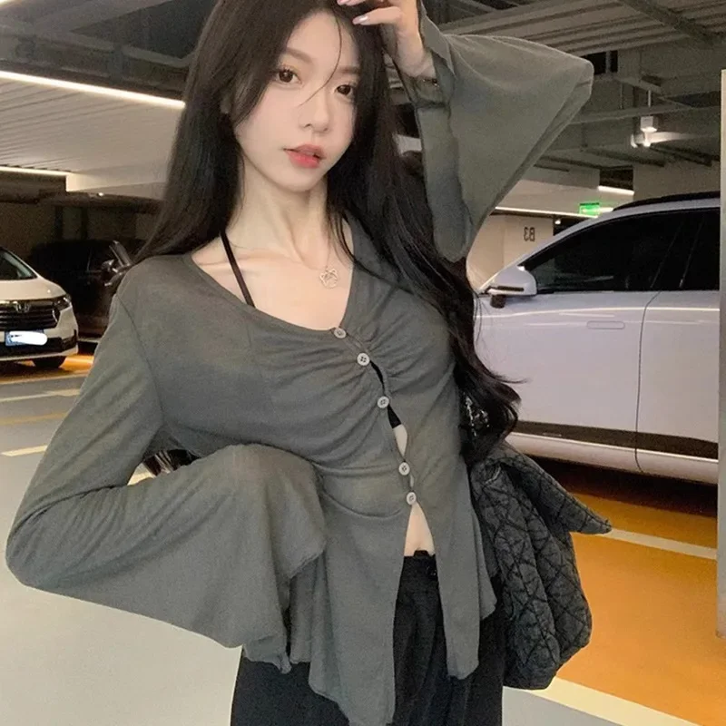 Sheer Flare Sleeve Blouse - Y2 - Embroidery Shirt บทวิจารณ์และราคา