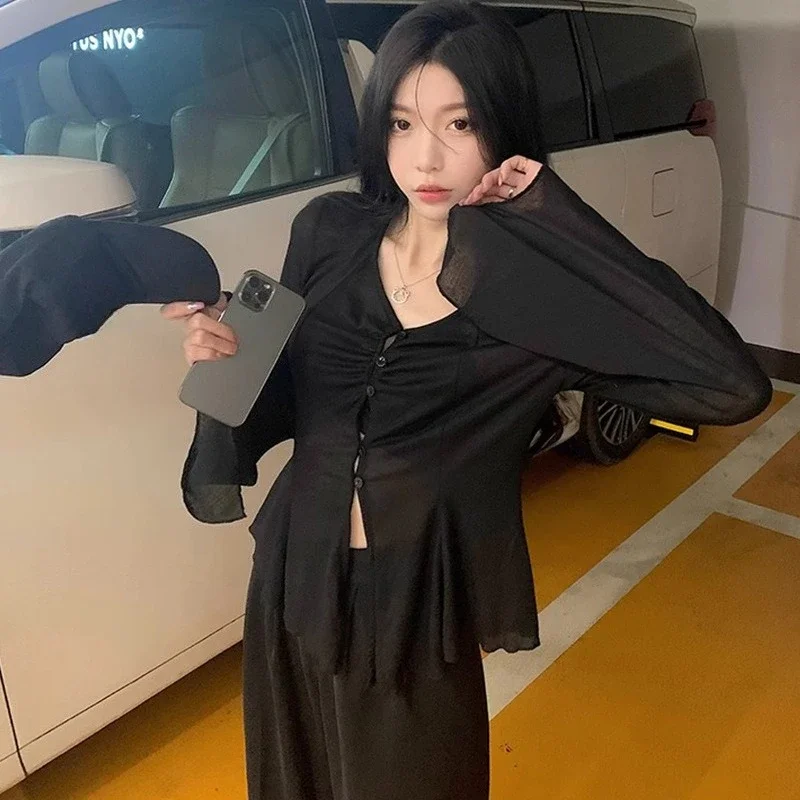 Sheer Flare Sleeve Blouse - Y2 - Embroidery Shirt บทวิจารณ์และราคา