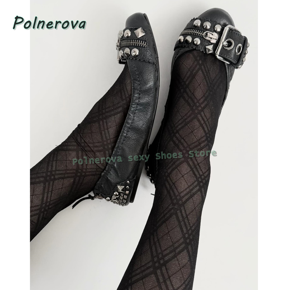 Rivet Belt Buckle Mary Jane Sh - Embroidery Flat Shoes บทวิจารณ์และราคา
