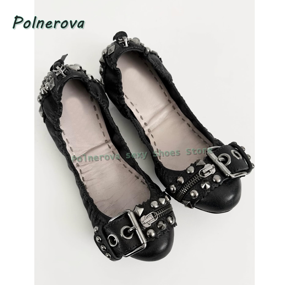 Rivet Belt Buckle Mary Jane Sh - Embroidery Flat Shoes บทวิจารณ์และราคา