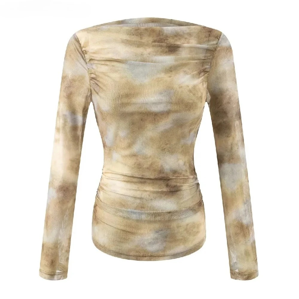2025 Sexy Tie-Dye Print Ruched - Embroidery Shirt บทวิจารณ์และราคา