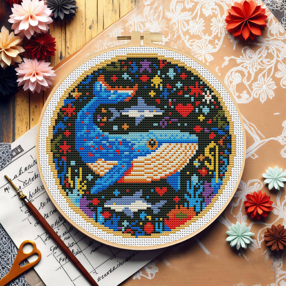 DIY Cross Stitch Whale Embroid - Embroidery Whale บทวิจารณ์และราคา