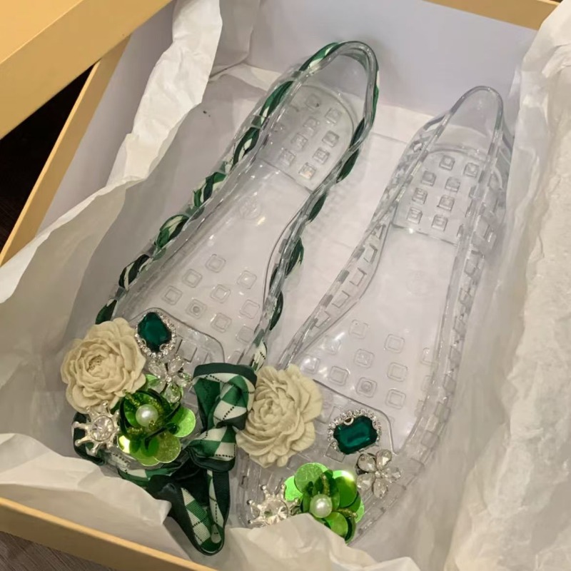 New Style Square-toe Open-toe  - Embroidery Flat Shoes บทวิจารณ์และราคา