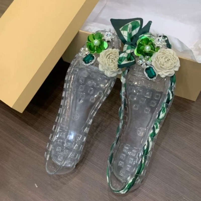 New Style Square-toe Open-toe  - Embroidery Flat Shoes บทวิจารณ์และราคา