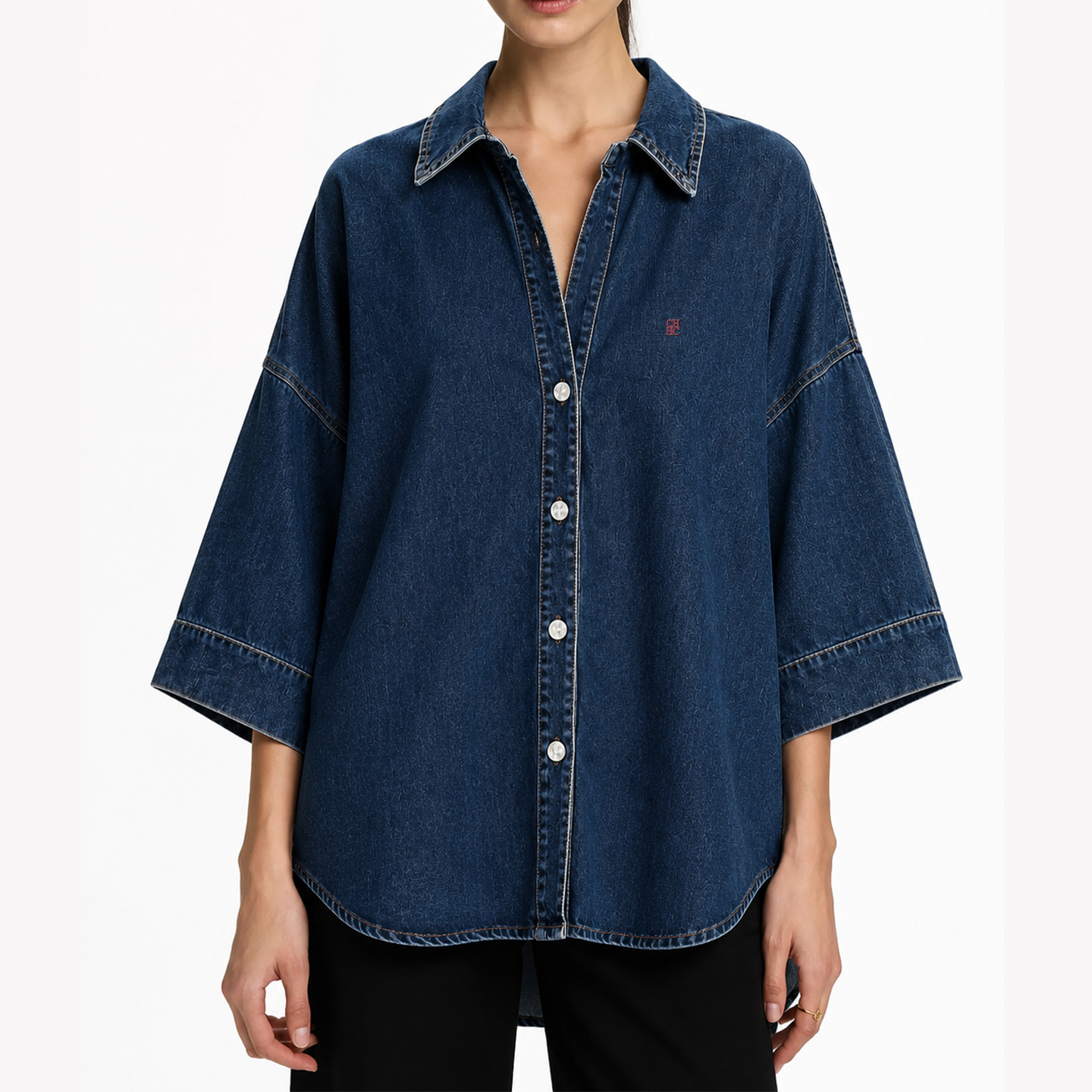 CH Letter Embroidered Solid Co - Embroidery Shirt บทวิจารณ์และราคา