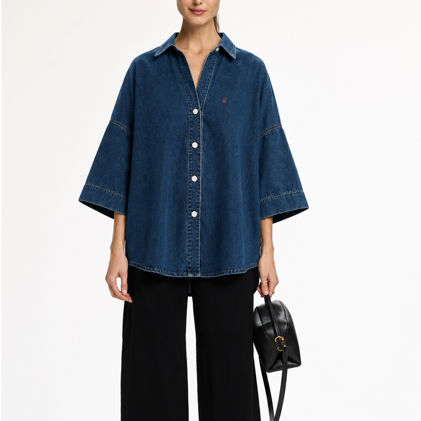 CH Letter Embroidered Solid Co - Embroidery Shirt บทวิจารณ์และราคา