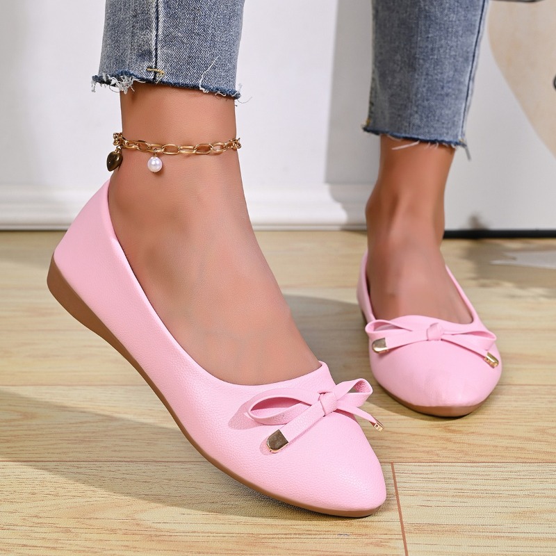 Bow Shallow Mouth Soft Sole Co - Embroidery Flat Shoes บทวิจารณ์และราคา