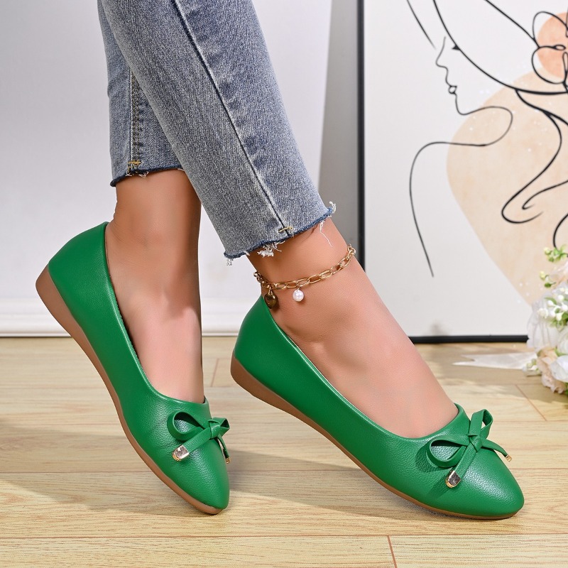 Bow Shallow Mouth Soft Sole Co - Embroidery Flat Shoes บทวิจารณ์และราคา