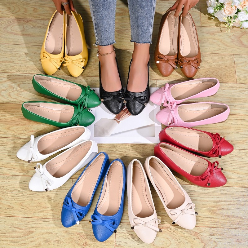 Bow Shallow Mouth Soft Sole Co - Embroidery Flat Shoes บทวิจารณ์และราคา