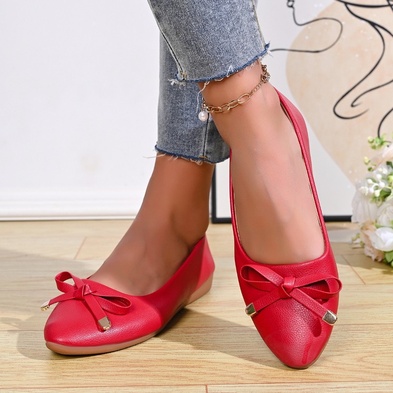 Bow Shallow Mouth Soft Sole Co - Embroidery Flat Shoes บทวิจารณ์และราคา