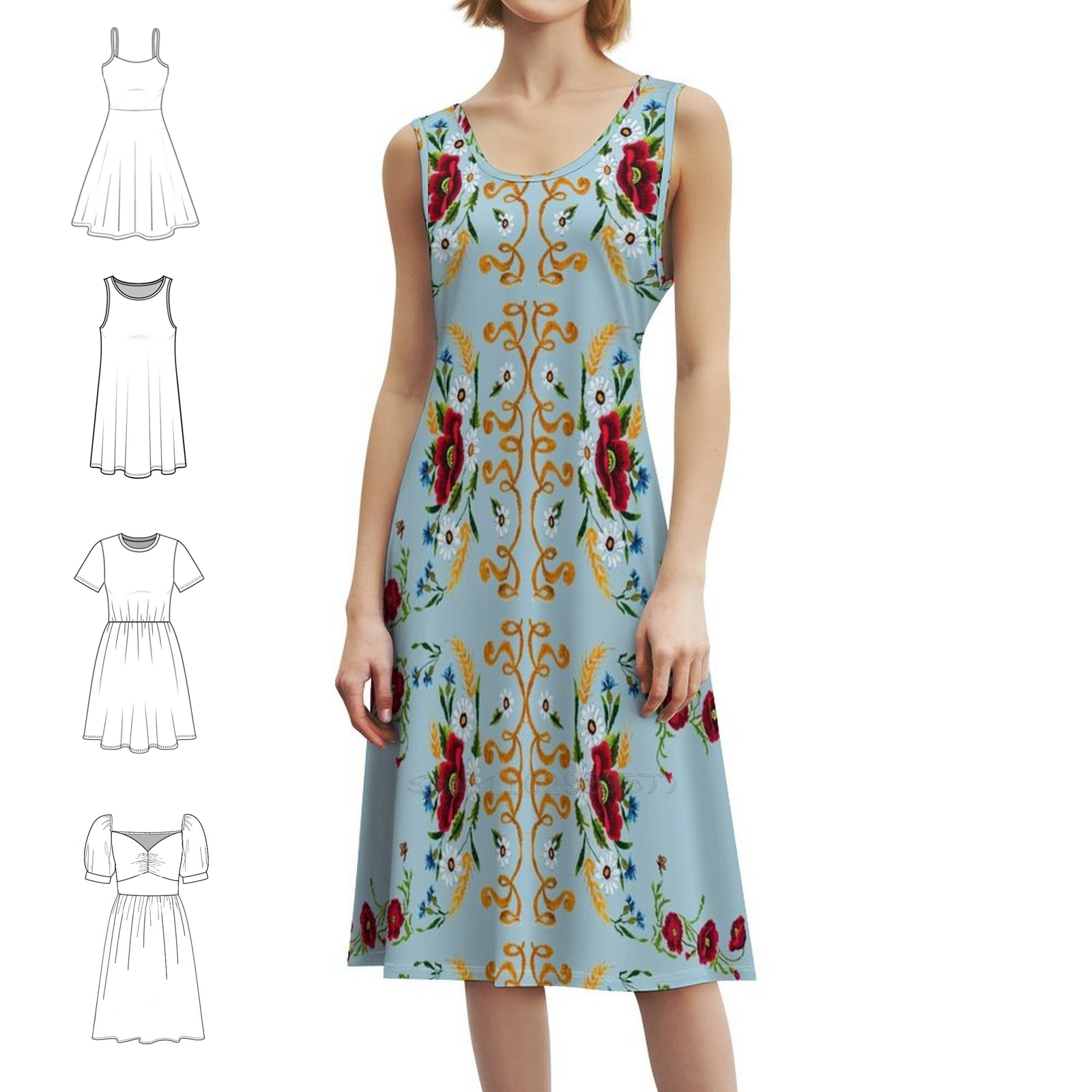 Poppy And Cornflower Embroider - Embroidery Dress บทวิจารณ์และราคา