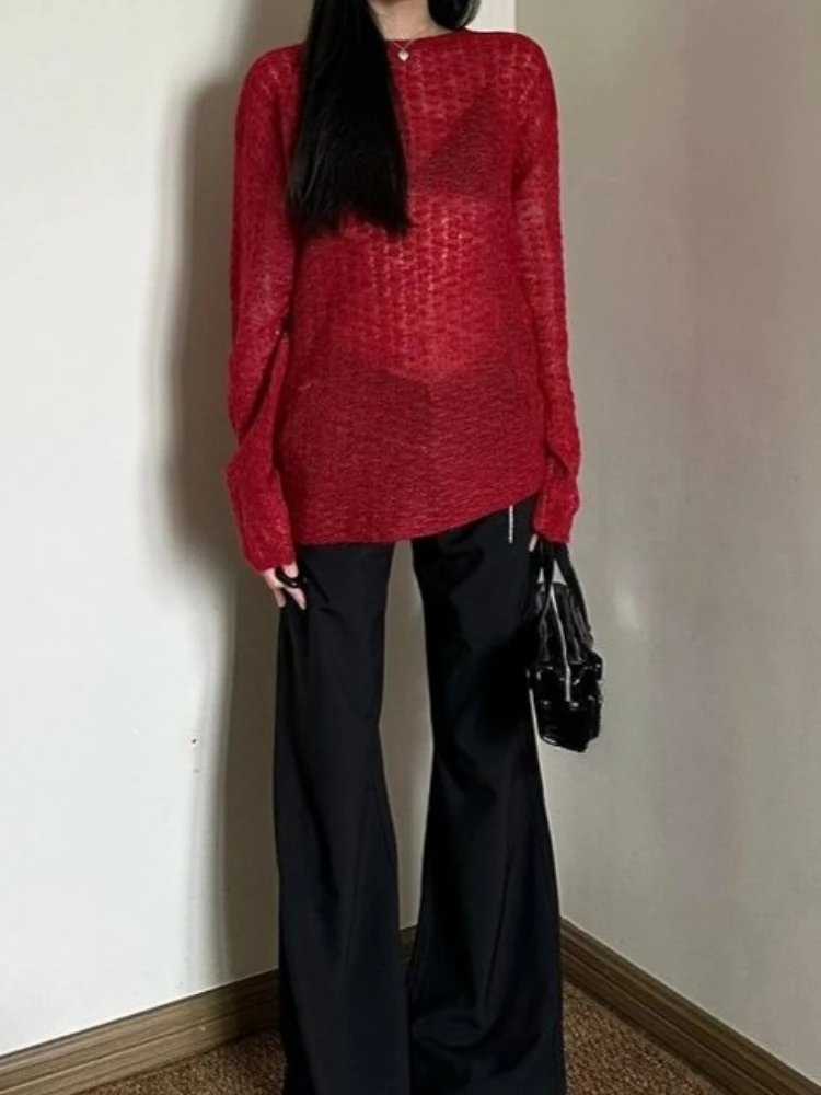 Y2K See-Through Knitted Women' - Embroidery Shirt บทวิจารณ์และราคา
