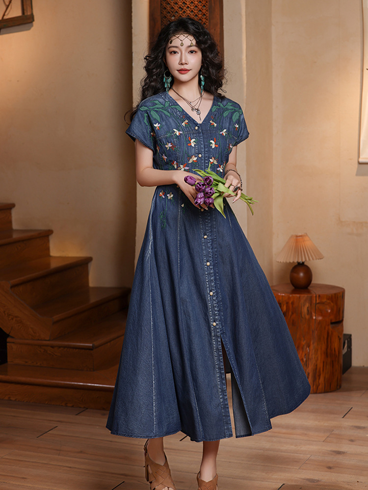 TIYIHAILEY Women Denim Dresses - Embroidery Dress บทวิจารณ์และราคา