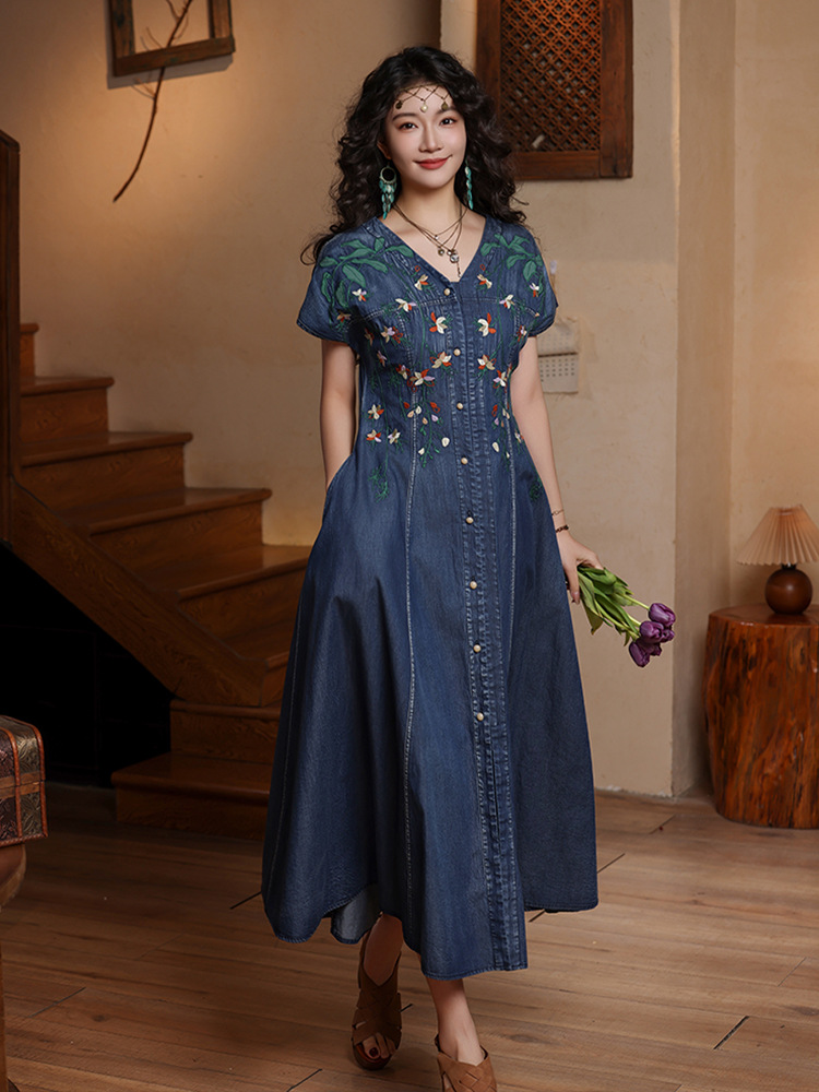 TIYIHAILEY Women Denim Dresses - Embroidery Dress บทวิจารณ์และราคา